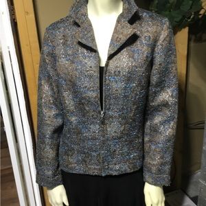 Coldwater Creek Teal & Tan Zip Up Blazer